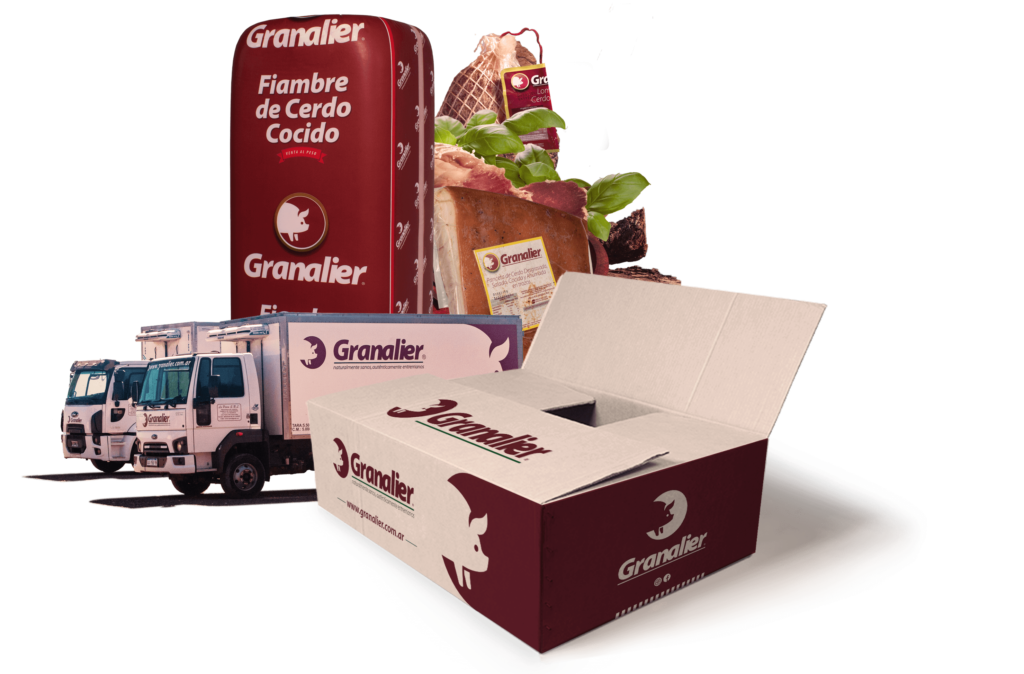 Grupo de fiambres, caja de productos, camión granalier